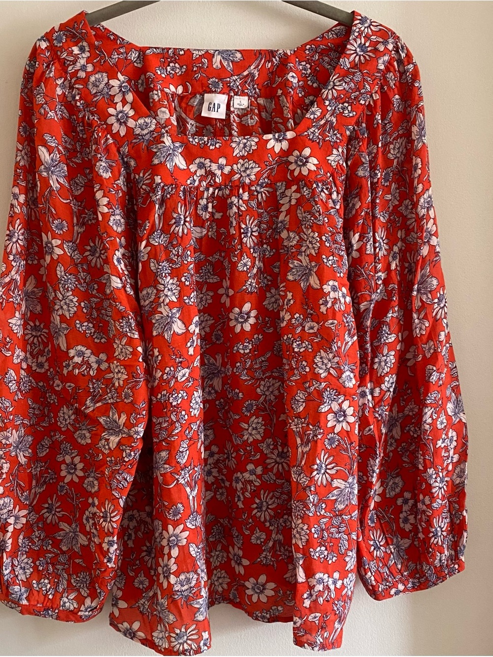 GAP Red Floral Peasant Blouse size L